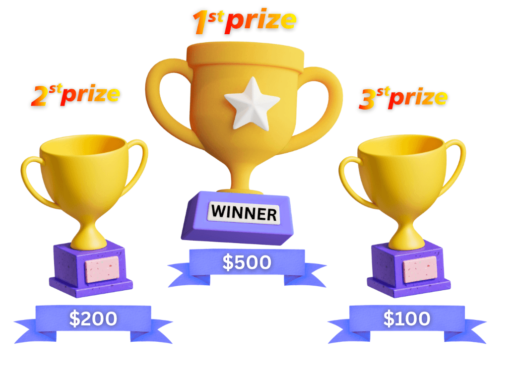 Prize tiers - 1st $500 · 2nd $200 · 3rd $100