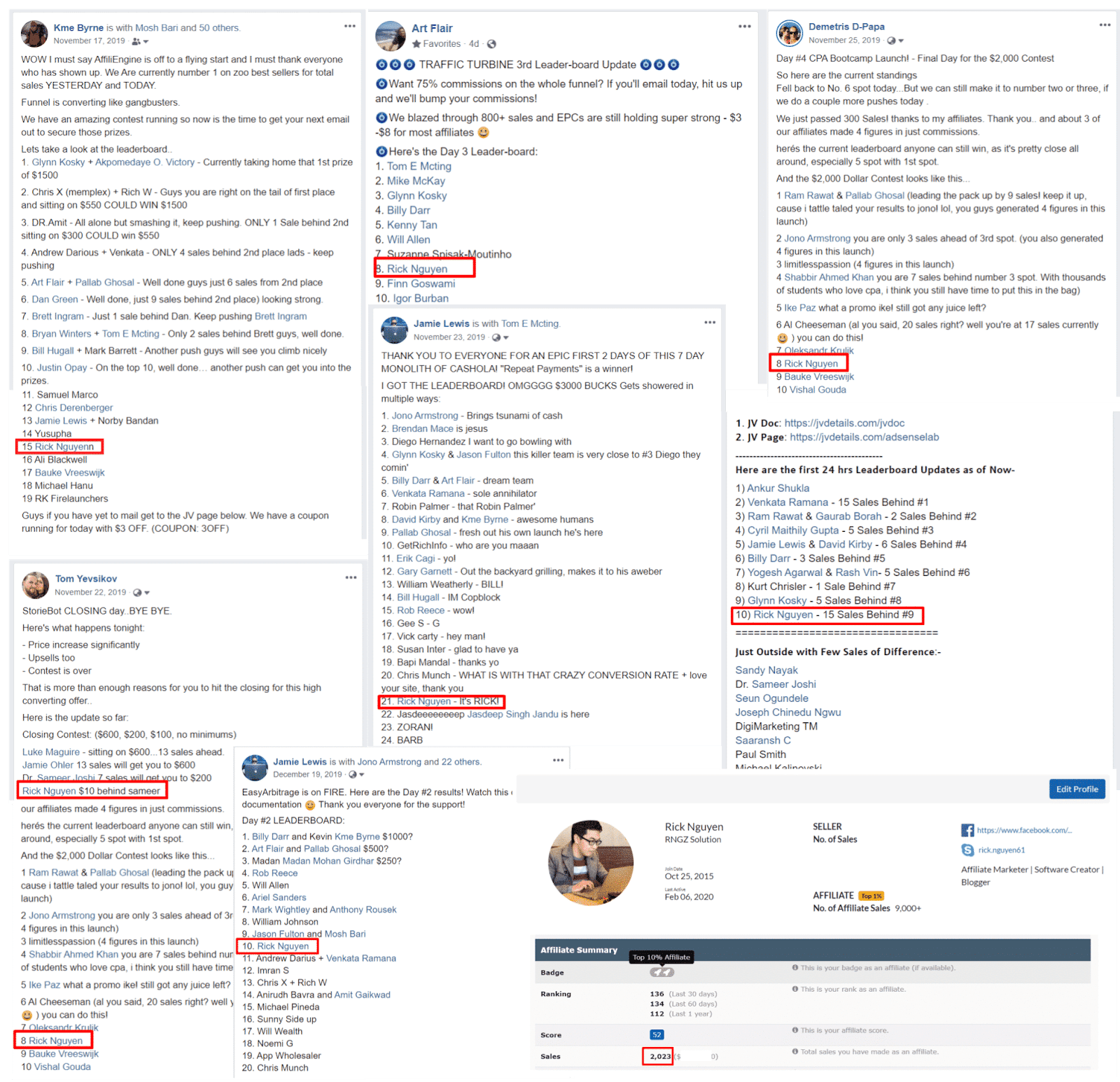Collage of leaderboard placements across many partner launches